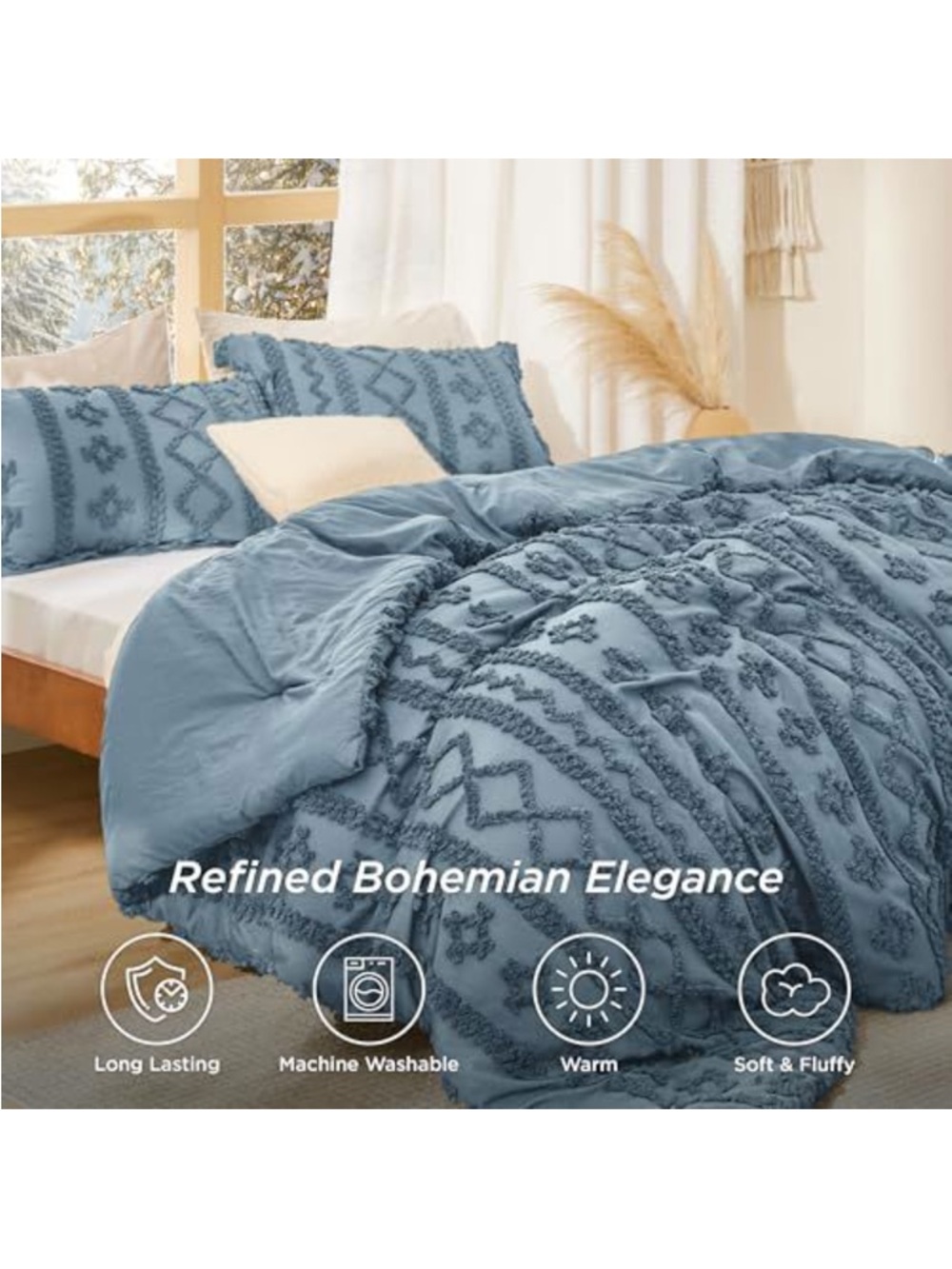 Tufted Boho Comforter Set - Dusty Blue